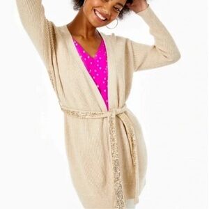 Lilly Pulitzer Tatum Sequin Cardigan Sweater Coconut Metallic SIZE Small